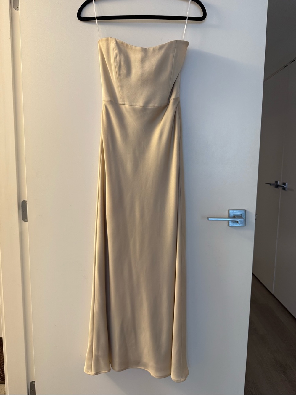 Park & Fifth Brodie Strapless Satin Slip Dress in Champagne Gold - Picture 3 of 5